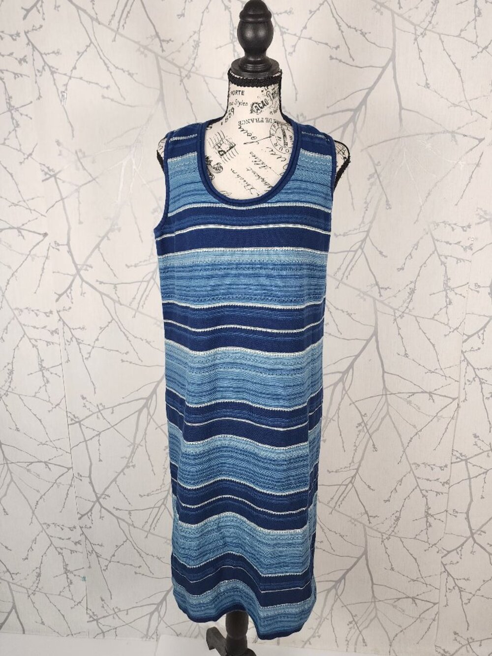 Lauren Ralph Lauren Blue Stripe Cotton Knit Midi Shift Dress